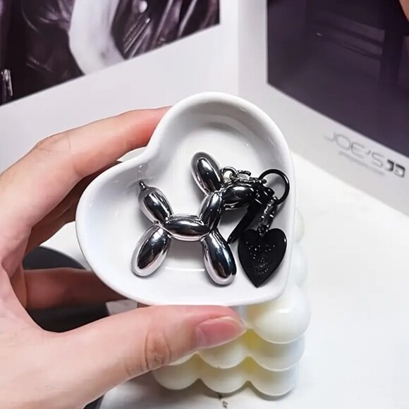 Set of 2 Cute Balloon Dog with ball & heart Charm Keychains Mirror - Picture 6 of 7